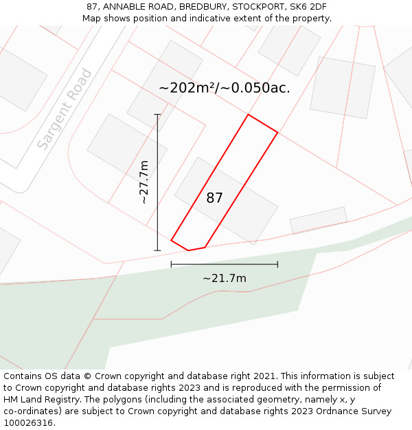 87, ANNABLE ROAD, BREDBURY, STOCKPORT, SK6 2DF: Plot and title map