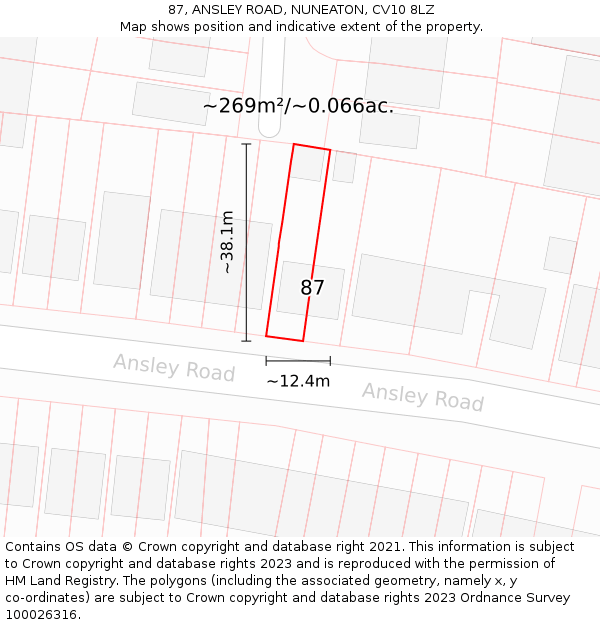 87, ANSLEY ROAD, NUNEATON, CV10 8LZ: Plot and title map