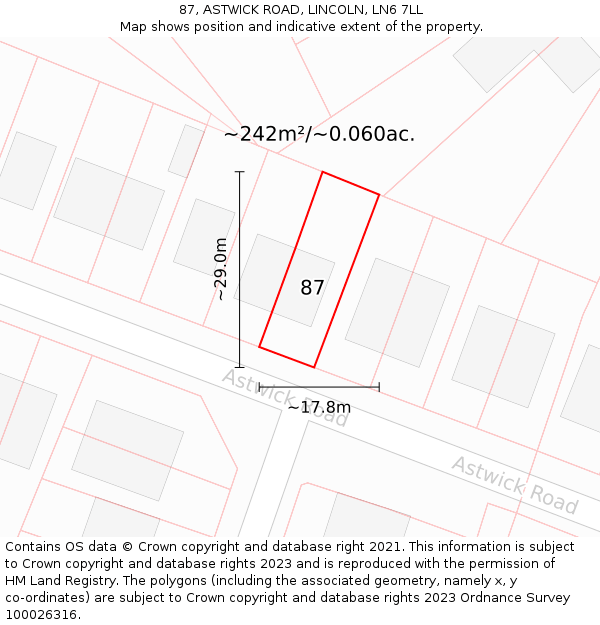 87, ASTWICK ROAD, LINCOLN, LN6 7LL: Plot and title map