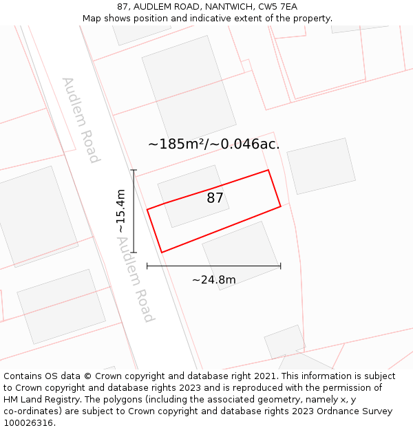 87, AUDLEM ROAD, NANTWICH, CW5 7EA: Plot and title map