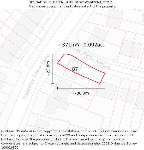 87, BADDELEY GREEN LANE, STOKE-ON-TRENT, ST2 7JL: Plot and title map