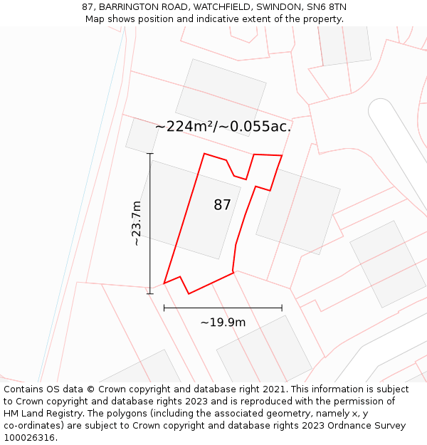 87, BARRINGTON ROAD, WATCHFIELD, SWINDON, SN6 8TN: Plot and title map