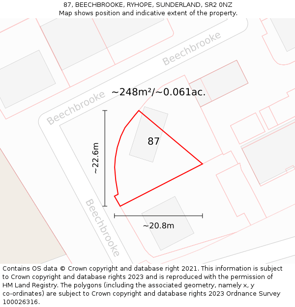 87, BEECHBROOKE, RYHOPE, SUNDERLAND, SR2 0NZ: Plot and title map