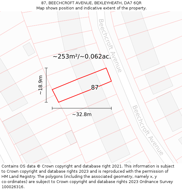 87, BEECHCROFT AVENUE, BEXLEYHEATH, DA7 6QR: Plot and title map