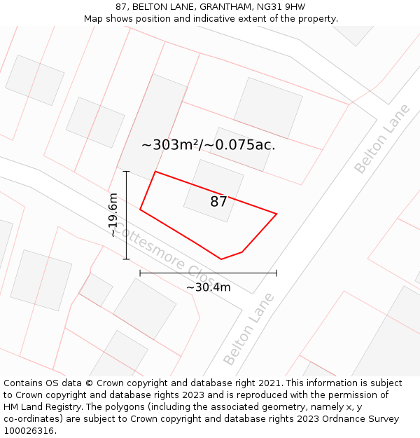 87, BELTON LANE, GRANTHAM, NG31 9HW: Plot and title map