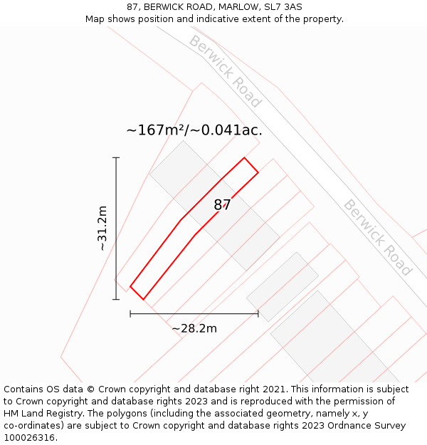 87, BERWICK ROAD, MARLOW, SL7 3AS: Plot and title map