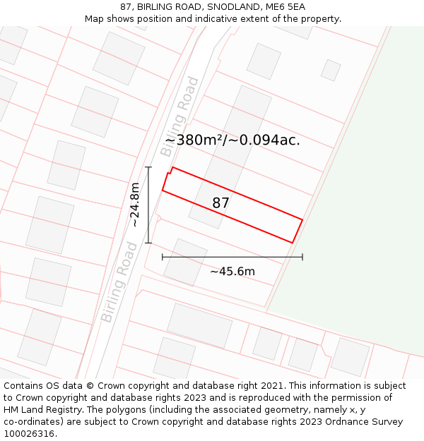 87, BIRLING ROAD, SNODLAND, ME6 5EA: Plot and title map