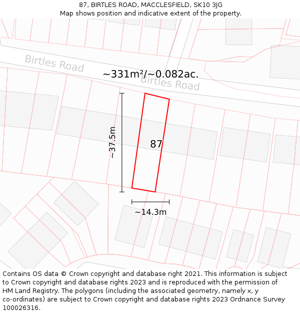 87, BIRTLES ROAD, MACCLESFIELD, SK10 3JG: Plot and title map