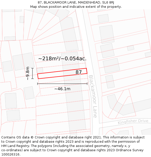 87, BLACKAMOOR LANE, MAIDENHEAD, SL6 8RJ: Plot and title map