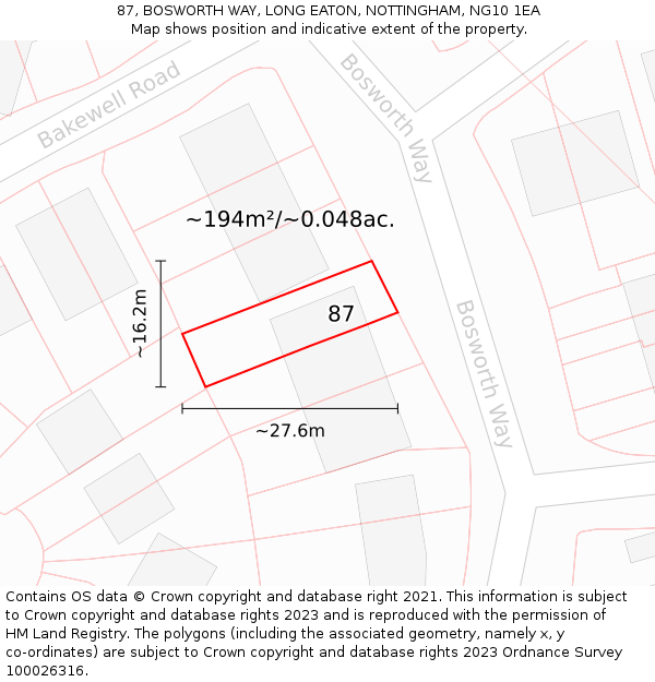 87, BOSWORTH WAY, LONG EATON, NOTTINGHAM, NG10 1EA: Plot and title map