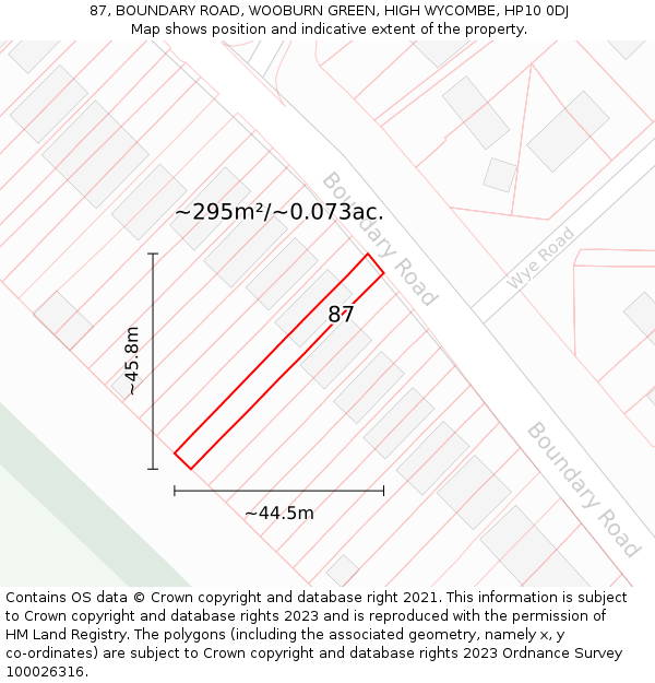 87, BOUNDARY ROAD, WOOBURN GREEN, HIGH WYCOMBE, HP10 0DJ: Plot and title map