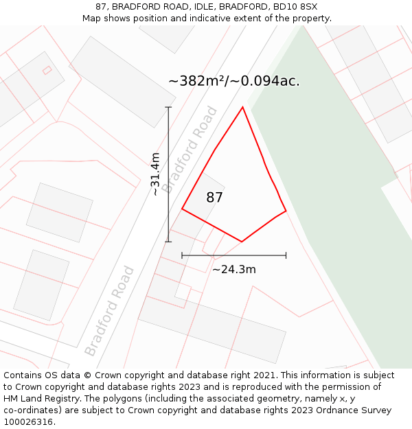87, BRADFORD ROAD, IDLE, BRADFORD, BD10 8SX: Plot and title map