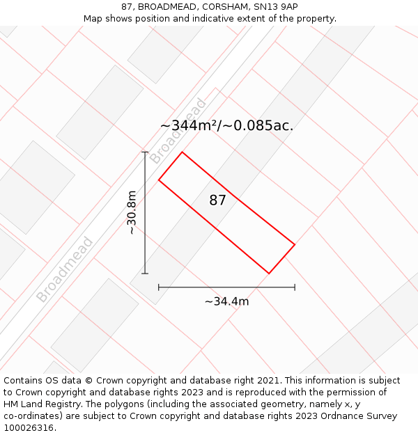 87, BROADMEAD, CORSHAM, SN13 9AP: Plot and title map
