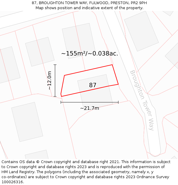 87, BROUGHTON TOWER WAY, FULWOOD, PRESTON, PR2 9PH: Plot and title map