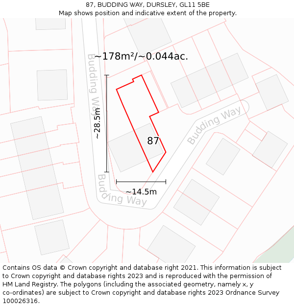 87, BUDDING WAY, DURSLEY, GL11 5BE: Plot and title map