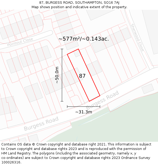 87, BURGESS ROAD, SOUTHAMPTON, SO16 7AJ: Plot and title map