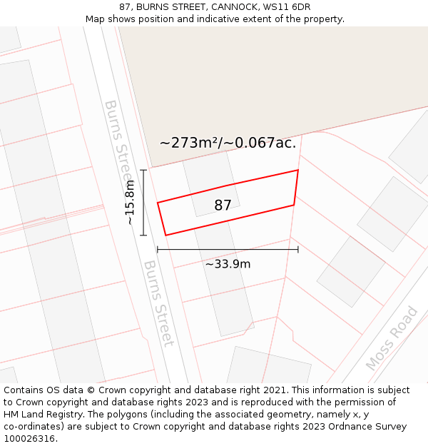 87, BURNS STREET, CANNOCK, WS11 6DR: Plot and title map