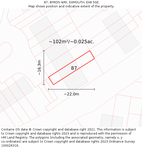 87, BYRON WAY, EXMOUTH, EX8 5SE: Plot and title map