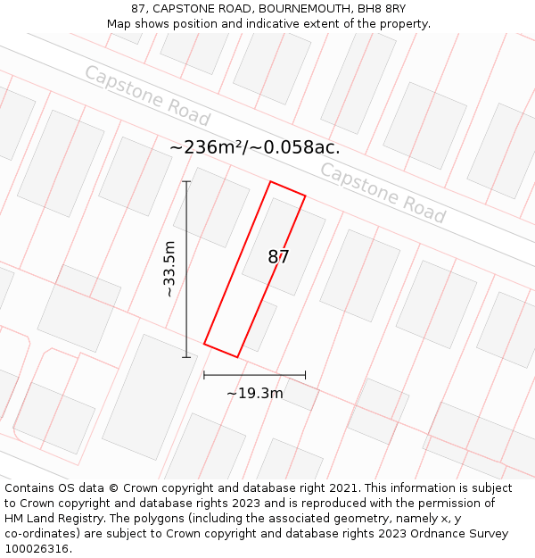 87, CAPSTONE ROAD, BOURNEMOUTH, BH8 8RY: Plot and title map