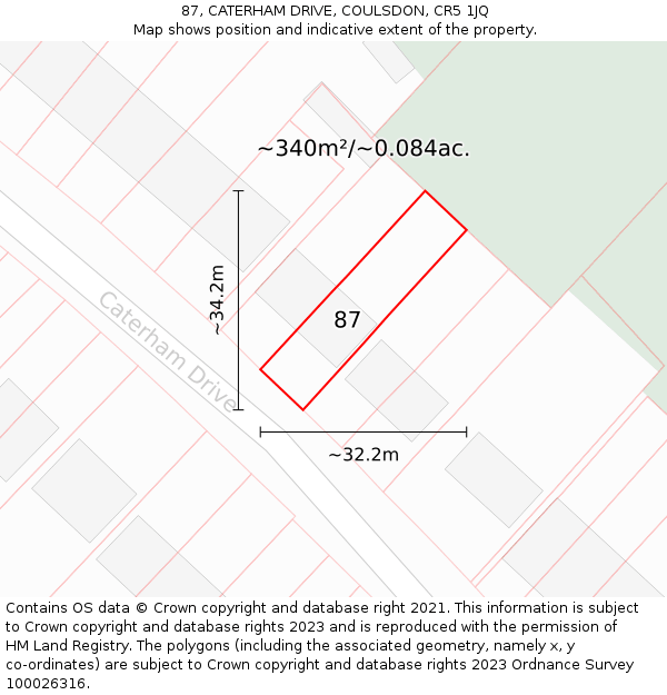 87, CATERHAM DRIVE, COULSDON, CR5 1JQ: Plot and title map