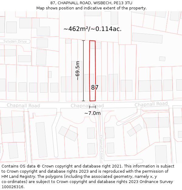 87, CHAPNALL ROAD, WISBECH, PE13 3TU: Plot and title map