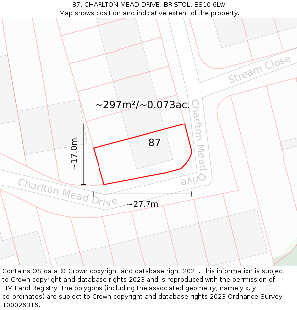 87, CHARLTON MEAD DRIVE, BRISTOL, BS10 6LW: Plot and title map