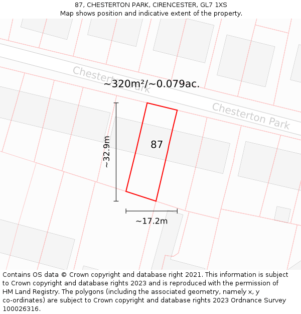 87, CHESTERTON PARK, CIRENCESTER, GL7 1XS: Plot and title map
