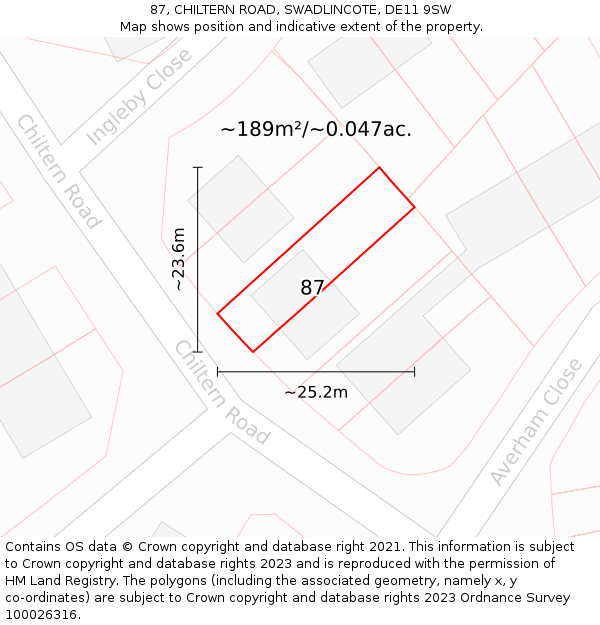 87, CHILTERN ROAD, SWADLINCOTE, DE11 9SW: Plot and title map