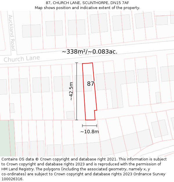 87, CHURCH LANE, SCUNTHORPE, DN15 7AF: Plot and title map