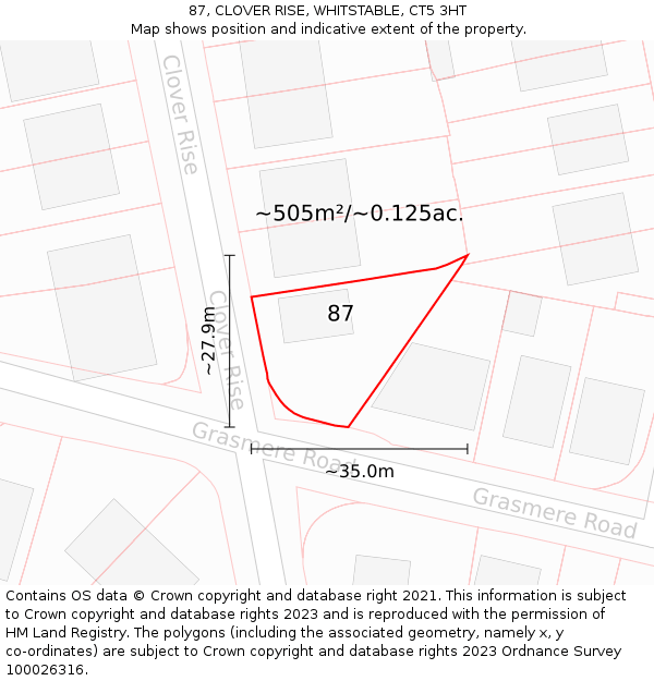 87, CLOVER RISE, WHITSTABLE, CT5 3HT: Plot and title map