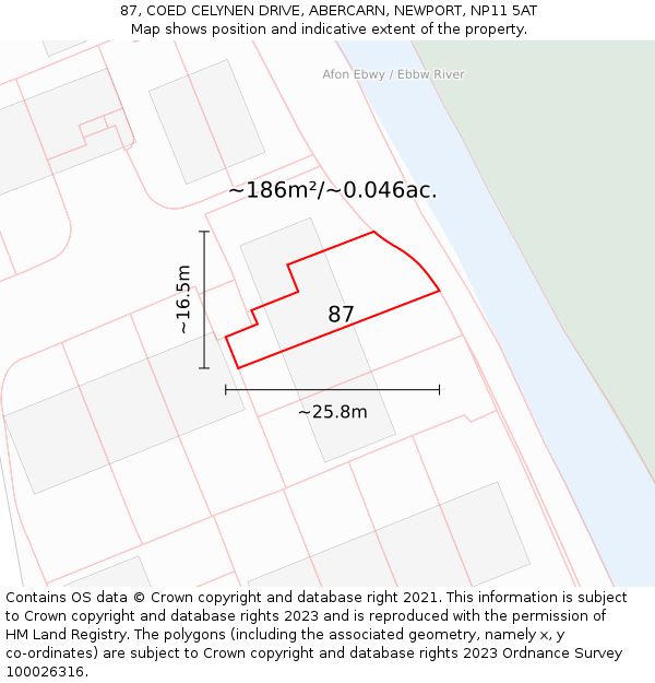 87, COED CELYNEN DRIVE, ABERCARN, NEWPORT, NP11 5AT: Plot and title map