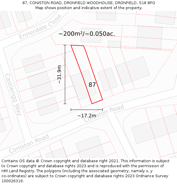 87, CONISTON ROAD, DRONFIELD WOODHOUSE, DRONFIELD, S18 8PG: Plot and title map