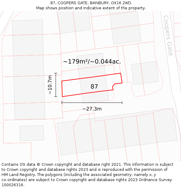 87, COOPERS GATE, BANBURY, OX16 2WD: Plot and title map