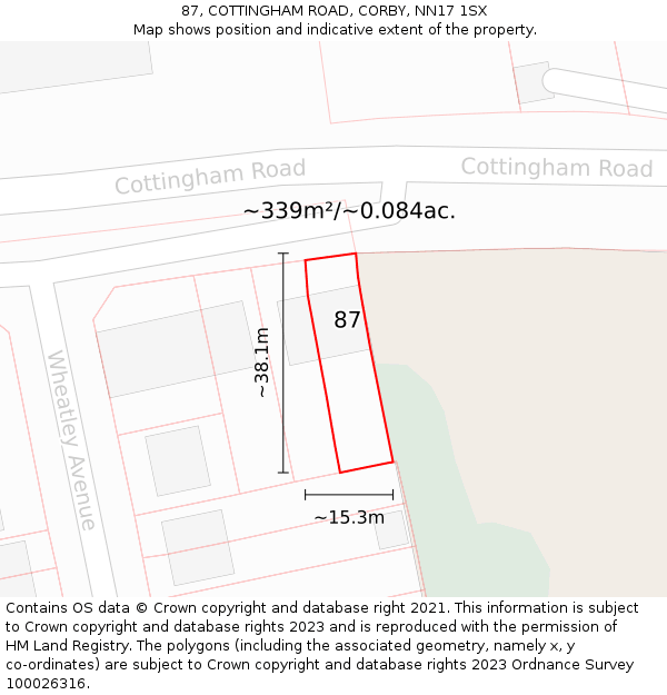 87, COTTINGHAM ROAD, CORBY, NN17 1SX: Plot and title map