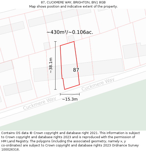 87, CUCKMERE WAY, BRIGHTON, BN1 8GB: Plot and title map
