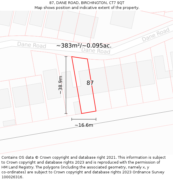 87, DANE ROAD, BIRCHINGTON, CT7 9QT: Plot and title map