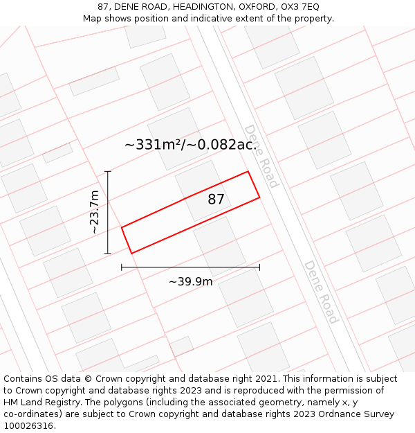 87, DENE ROAD, HEADINGTON, OXFORD, OX3 7EQ: Plot and title map