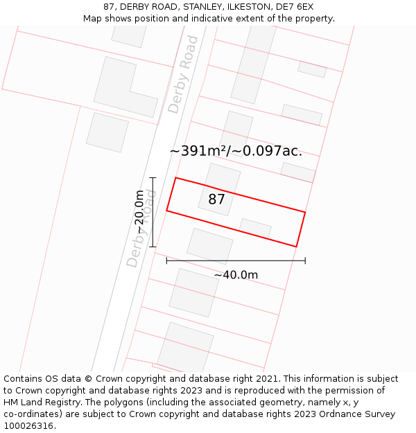 87, DERBY ROAD, STANLEY, ILKESTON, DE7 6EX: Plot and title map