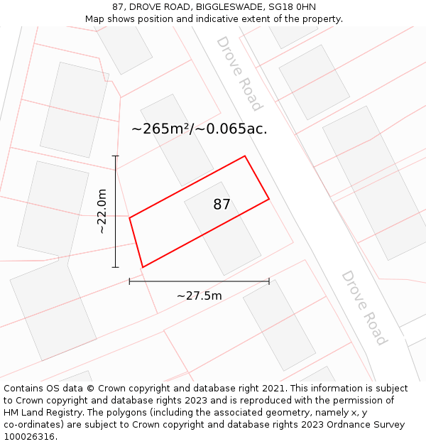 87, DROVE ROAD, BIGGLESWADE, SG18 0HN: Plot and title map