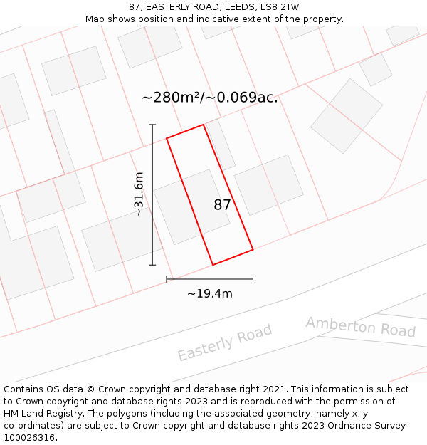 87, EASTERLY ROAD, LEEDS, LS8 2TW: Plot and title map