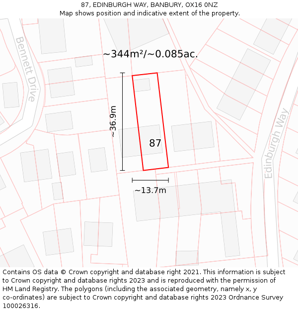 87, EDINBURGH WAY, BANBURY, OX16 0NZ: Plot and title map