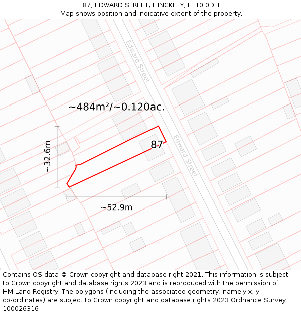 87, EDWARD STREET, HINCKLEY, LE10 0DH: Plot and title map