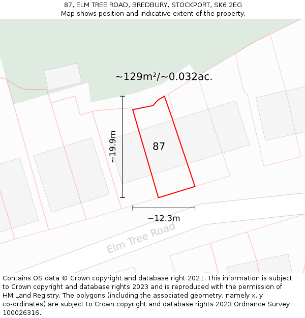 87, ELM TREE ROAD, BREDBURY, STOCKPORT, SK6 2EG: Plot and title map