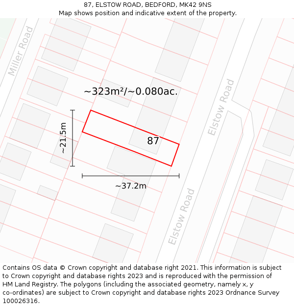 87, ELSTOW ROAD, BEDFORD, MK42 9NS: Plot and title map