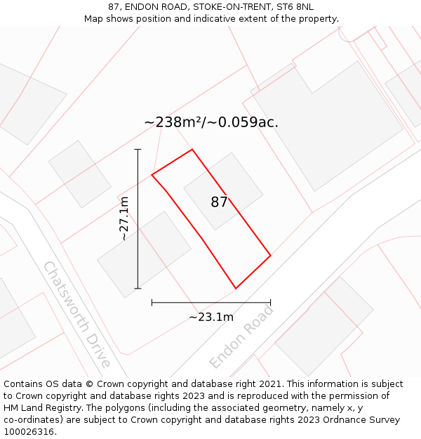 87, ENDON ROAD, STOKE-ON-TRENT, ST6 8NL: Plot and title map