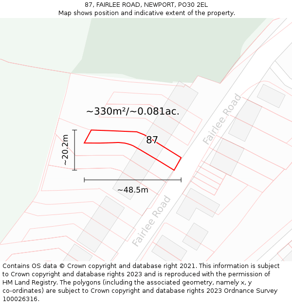 87, FAIRLEE ROAD, NEWPORT, PO30 2EL: Plot and title map