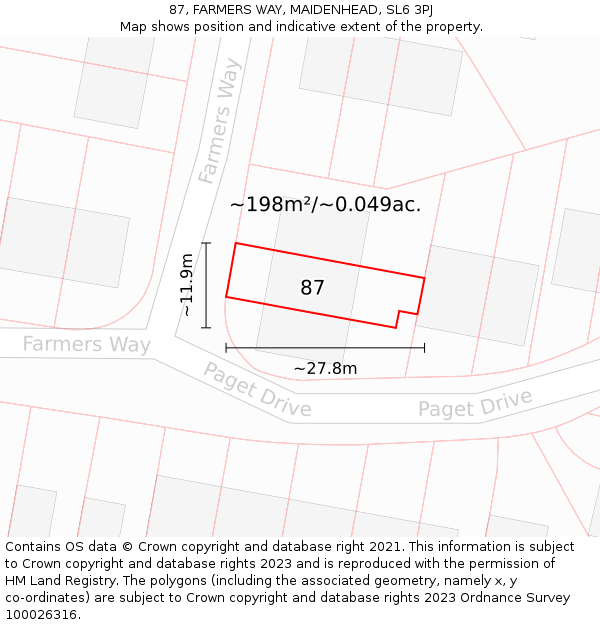 87, FARMERS WAY, MAIDENHEAD, SL6 3PJ: Plot and title map