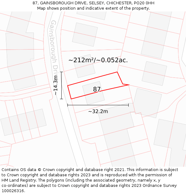 87, GAINSBOROUGH DRIVE, SELSEY, CHICHESTER, PO20 0HH: Plot and title map