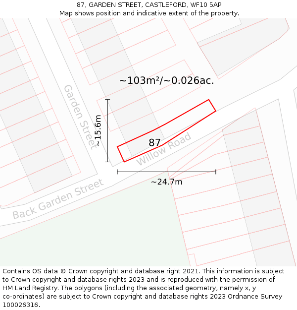 87, GARDEN STREET, CASTLEFORD, WF10 5AP: Plot and title map