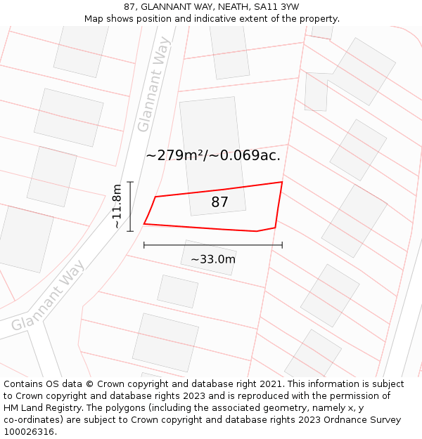 87, GLANNANT WAY, NEATH, SA11 3YW: Plot and title map